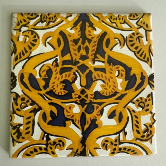 Vintage Maurice Duchin Art Tile / Trivet-Blue, Gold, White Abstract Design Spain - Picture 2 of 4